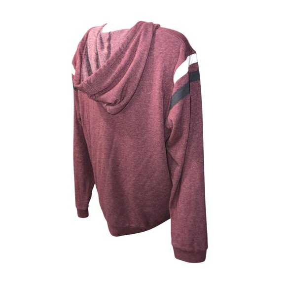 George Maroon Zip-Up Hoodie With White & Black Striped Sleeves Size Large Womens - Picture 7 of 10